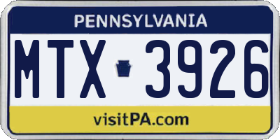 PA license plate MTX3926