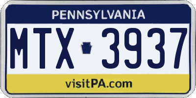 PA license plate MTX3937