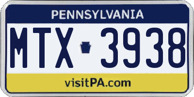PA license plate MTX3938