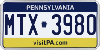 PA license plate MTX3980