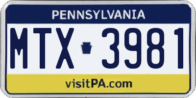 PA license plate MTX3981
