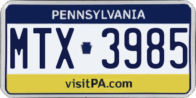 PA license plate MTX3985