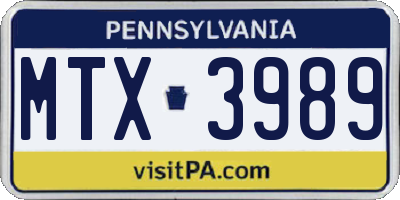 PA license plate MTX3989