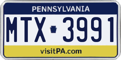 PA license plate MTX3991