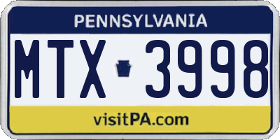 PA license plate MTX3998