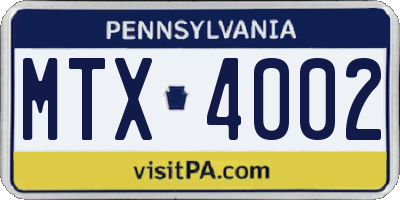 PA license plate MTX4002