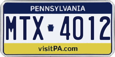 PA license plate MTX4012