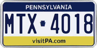 PA license plate MTX4018