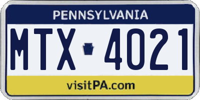 PA license plate MTX4021
