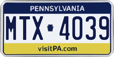 PA license plate MTX4039