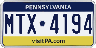 PA license plate MTX4194