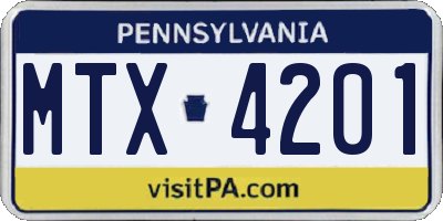 PA license plate MTX4201