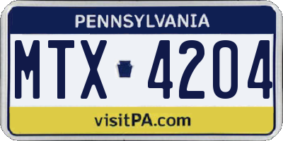 PA license plate MTX4204