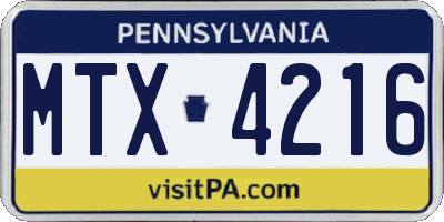 PA license plate MTX4216