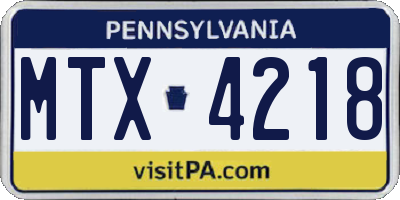 PA license plate MTX4218