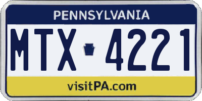 PA license plate MTX4221