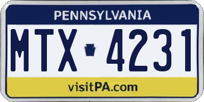 PA license plate MTX4231