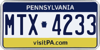 PA license plate MTX4233
