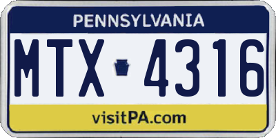 PA license plate MTX4316