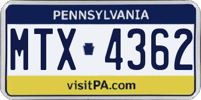 PA license plate MTX4362