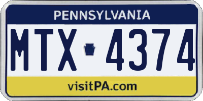PA license plate MTX4374