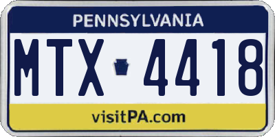 PA license plate MTX4418