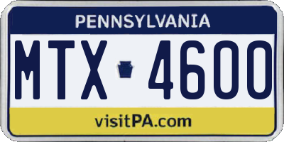 PA license plate MTX4600