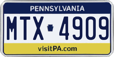 PA license plate MTX4909