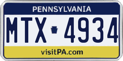 PA license plate MTX4934