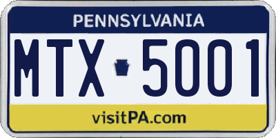 PA license plate MTX5001