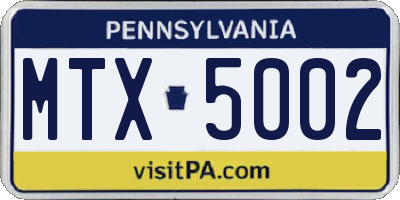PA license plate MTX5002