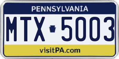 PA license plate MTX5003