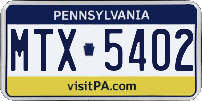 PA license plate MTX5402