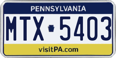 PA license plate MTX5403