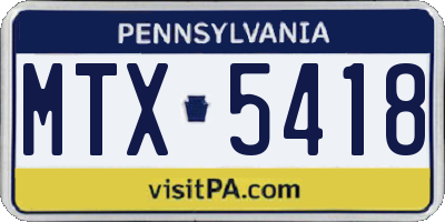 PA license plate MTX5418