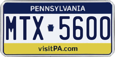 PA license plate MTX5600