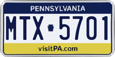 PA license plate MTX5701