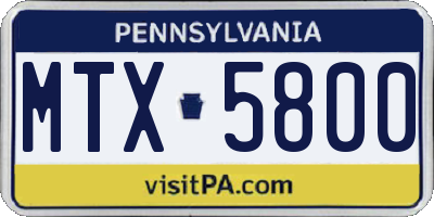 PA license plate MTX5800