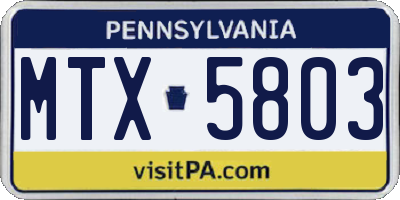 PA license plate MTX5803