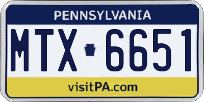 PA license plate MTX6651