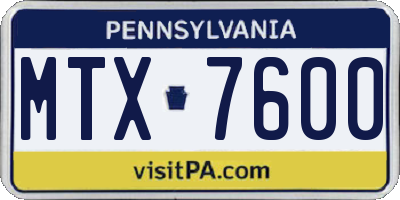 PA license plate MTX7600