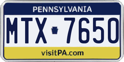 PA license plate MTX7650