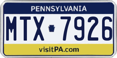 PA license plate MTX7926