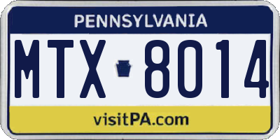 PA license plate MTX8014