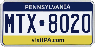 PA license plate MTX8020