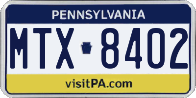 PA license plate MTX8402