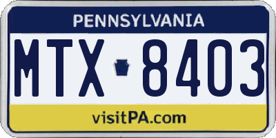 PA license plate MTX8403