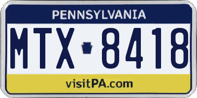 PA license plate MTX8418