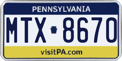 PA license plate MTX8670