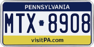 PA license plate MTX8908